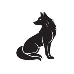 Fototapeta premium Black silhouette of a wolf sitting and looking to the side