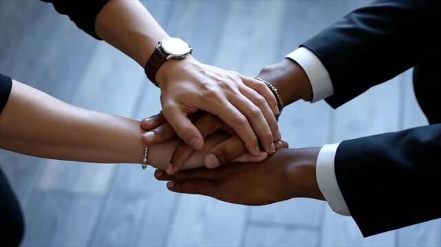 Teamwork hands stacked with collaboration, and success.