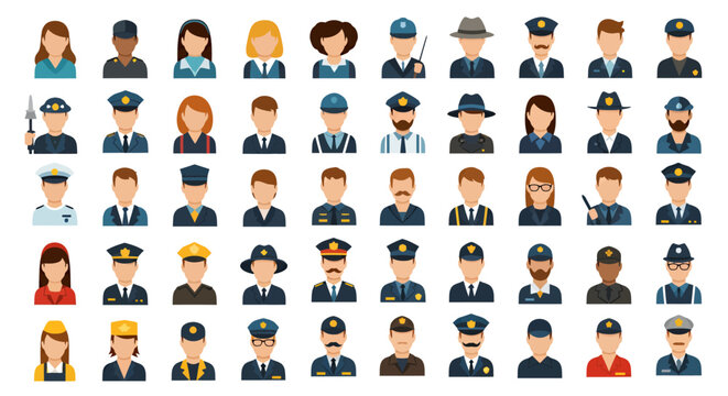 Collection of diverse illustrated people icons showing various professions and looks.