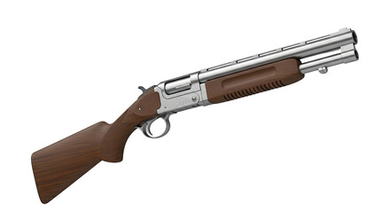 Double-barreled shotgun with wooden stock and metallic finish