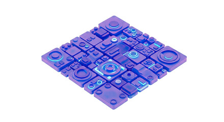 Abstract Isometric Blue Cubes with Glowing Accents