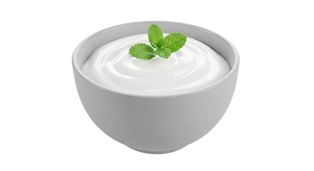 Bowl of creamy white yogurt with mint garnish