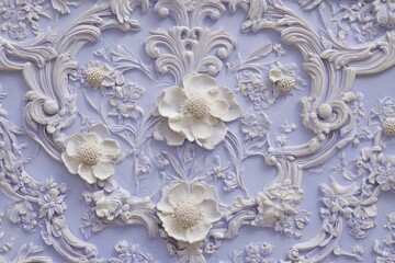 Obraz premium Intricate three dimensional floral molding decorates a pale purple wall surface