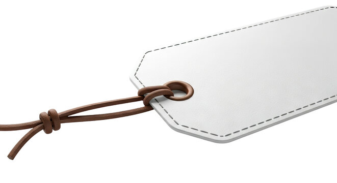 Blank white tag with leather string and metal eyelet