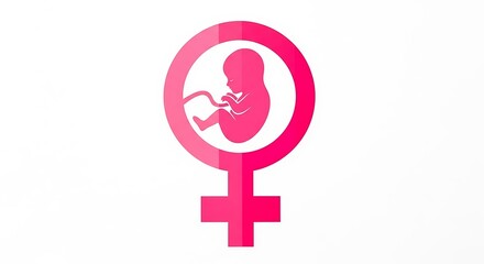 Pink female gender symbol incorporating a delicate silhouette of a developing human fetus symbolizing womanhood motherhood and reproductive rights advocacy concepts