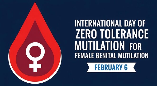 Graphic representation marking the international day of zero tolerance for female genital mutilation observed annually on February sixth for awareness and advocacy efforts