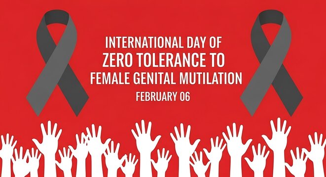 Commemorating the international day of zero tolerance to female genital mutilation observed annually on february sixth with raised hands for support