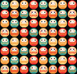 Obraz premium Japanese Daruma Rocking Doll Vector Seamless Pattern