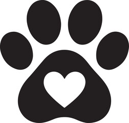 Fototapeta premium Pet Paw Print with Heart Silhouette,Animal Love Paw Icon