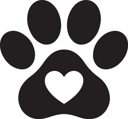 Fototapeta premium Pet Paw Print with Heart Silhouette,Animal Love Paw Icon