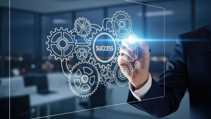 Business Success Mechanism Gears Strategy Innovation Concept.