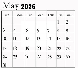 May 2026 Calendar | Printable Monthly Planner & Date Schedule