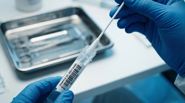 Medical test tube nipah virus sample collection in lab with sterile swab