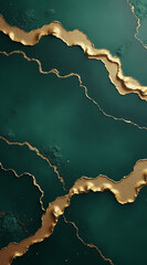 Elegant Green and Gold Abstract Art with Texture and Flowing Lines for Modern Decor