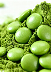 Green Candy and Powder Pile on White Surface, Sweet Treats for Gourmet Desserts