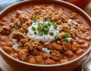 buffalo chicken chili with blue cheese crumble on top