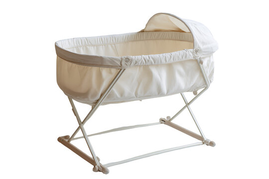 White baby bassinet with canopy isolated on transparent background