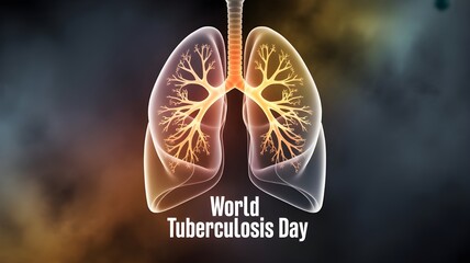Illustration of lungs with bacteria for world tuberculosis day on a dark background with smoke