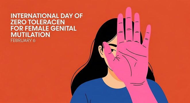 Illustration marking the international day of zero tolerance for female genital mutilation observed annually on February sixth worldwide
