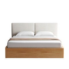 Bed Minimalist, clean, white linen, natural wood frame