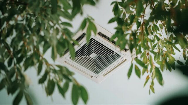 Ceiling vent amid indoor foliage
