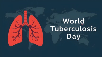 Tuberculosis disease concept. Vector flat healthcare illustration. World day horizontal banner template. Red infected lung on map background. Design element for health care, pulmonology