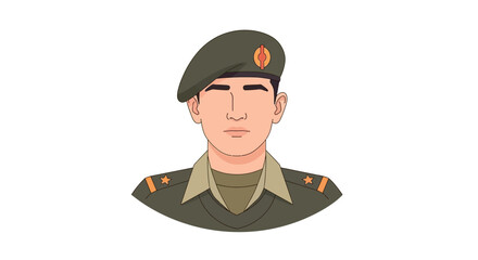 Illustration of an Indian Army soldier in uniform with a green beret and orange accents on a plain white background.