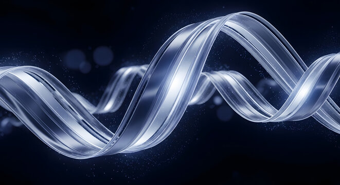 Glowing Transparent Twisted Ribbon Structure Closeup.