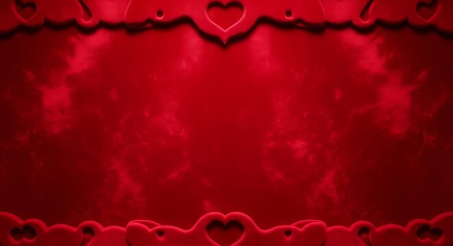 Red satin fabric with heart cutouts seamless background romantic luxury texture