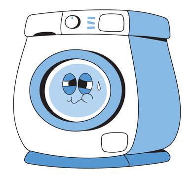Tired Washing Machine Cartoon Laundry Problem Illustration