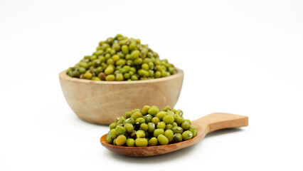 Pile of green mung beans isolated on white