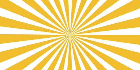 A vibrant yellow and orange sunburst vector background featuring radial sun rays and a warm starburst design for a hot summer sunrise illustration wallpaper