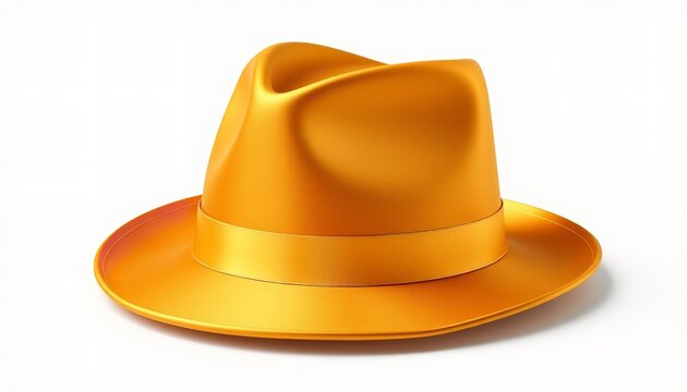 Shiny golden fedora hat isolated on a clean white background