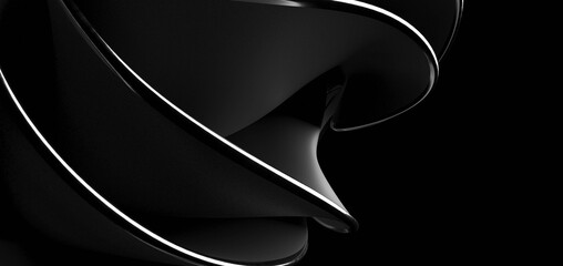 Abstract 3d background wavy shape premium black silver layered shape. 3d rendering abstract wavy...