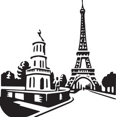Fototapeta premium Paris Eiffel Tower skyline vector illustration with famous landmarks and city architecture
