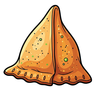 Triangular pastry, golden brown, with dark specks and a scalloped edge, isolated
