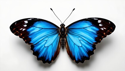 Obraz premium A vivid and detailed butterfly with its wings open, showcasing an intricate pattern of blue and black hues