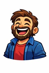 Obraz premium Playful cartoon illustration of a bearded man in casual clothes laughing with joy, ideal for branding, avatars, social media stickers, or positive communication designs.