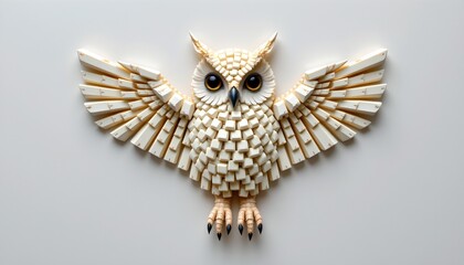 Fototapeta premium An intricate owl sculpture crafted from Lego bricks, showcasing a high level of detail and creativity.