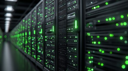 Server Racks with Blinking Green Lights in Data Center / データセンターで点滅する緑のライトのサーバーラック4