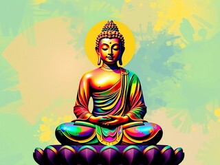 Vibrant Pop Art Buddha, colorful, meditative, spiritual art,  icon,  enlightenment