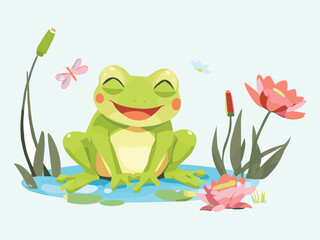 Fototapeta premium illustration of happy green frog. cartoon style, children’s illustration