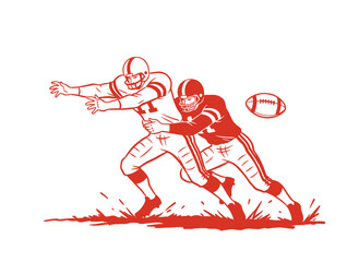 Obraz premium American football action artwork. Vintage sports graphic print. Player tackling opponent design. Game day championship illustration. Football artwork