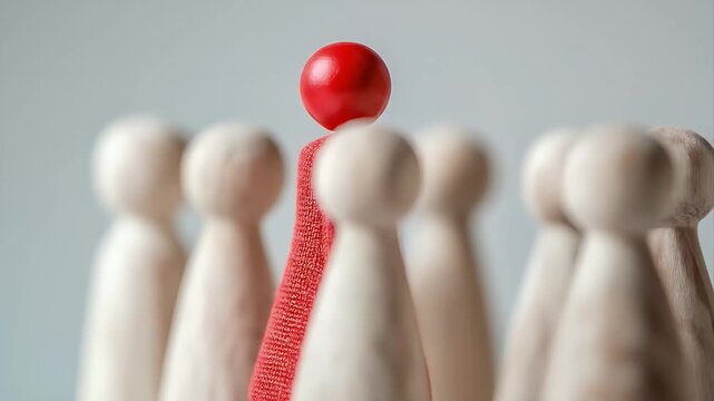 A single red figure amidst many white figures