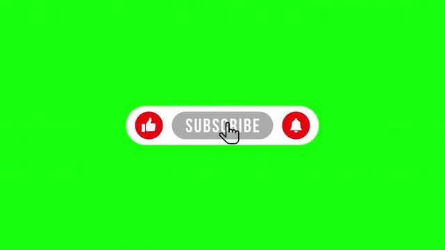 Subscribe, like, bell icon button clicked animation motion graphic with chroma green screen clip. Pop up template 4k for YouTube videos, social media content, call to action overlays, vlogs