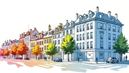 Obraz premium Bright toned architectural street view illustration