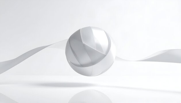 3D sphere with curving ribbon against a bright white background
