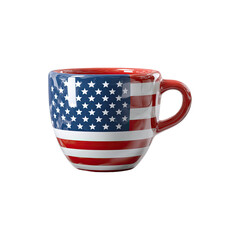 Ceramic coffee mug with United States flag stars and stripes patriotic drinkware glossy cup isolated on white background