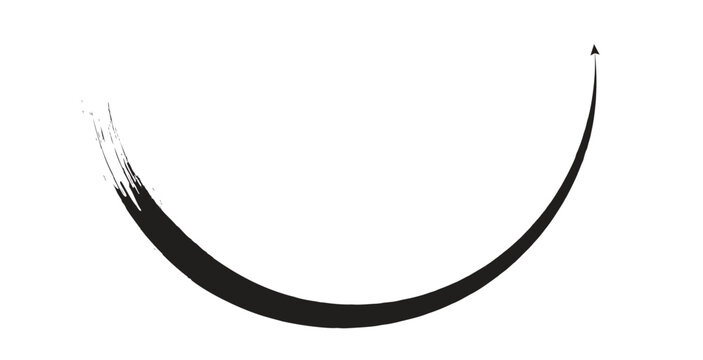 Black Grunge Swoosh, Hand-Drawn Brush Stroke Arc on Transparent Background