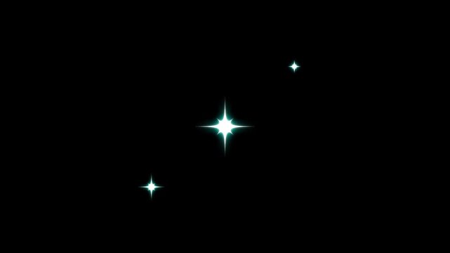 Star twinkling glitter animation featuring soft blinking light sparkles, flat vector doodle star motion, glowing trails on black screen chroma key for magical scenes and creative animated overlays